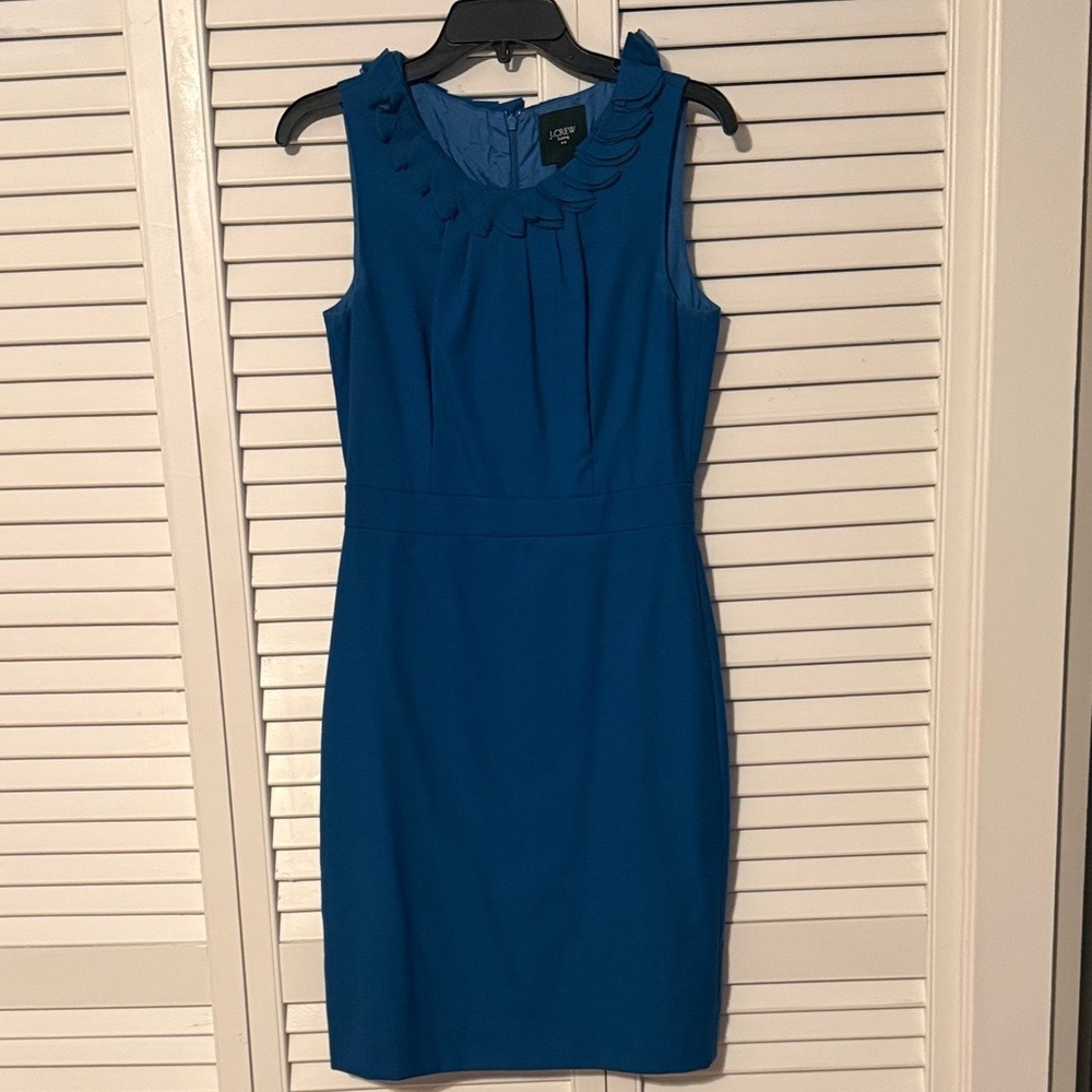 J. Crew Suiting Royal Blue Ruffled Sleeveless Mini Sheath Dress Size 4